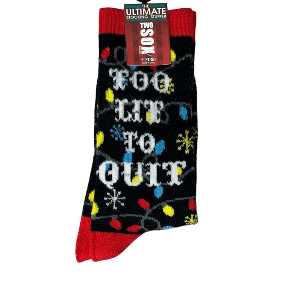 Holiday Adult Unisex Too Lit to Quit Crew Socks Fun Pattern Black Multi Colored - Picture 2 of 5
